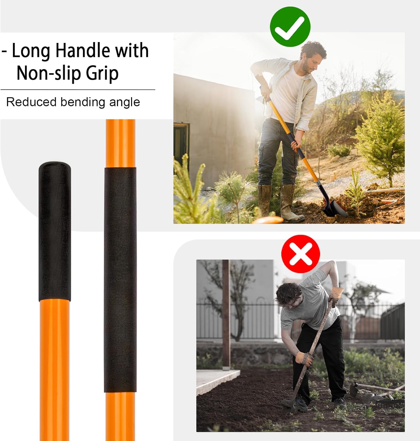 Heavy Duty Gardening Shovel, 56 Inch Round Blade with Fiberglass Handle (Orange)